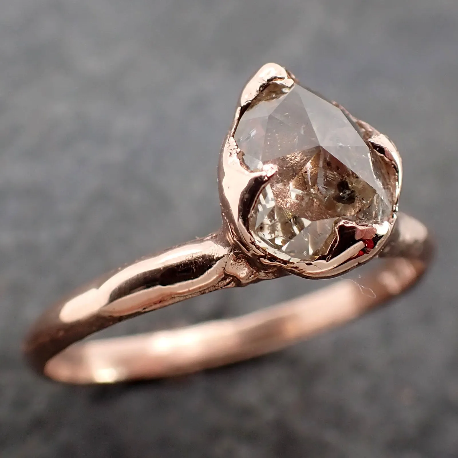 Faceted Fancy cut Salt and Pepper Diamond Solitaire Engagement 14k Rose Gold Wedding Ring byAngeline 2580