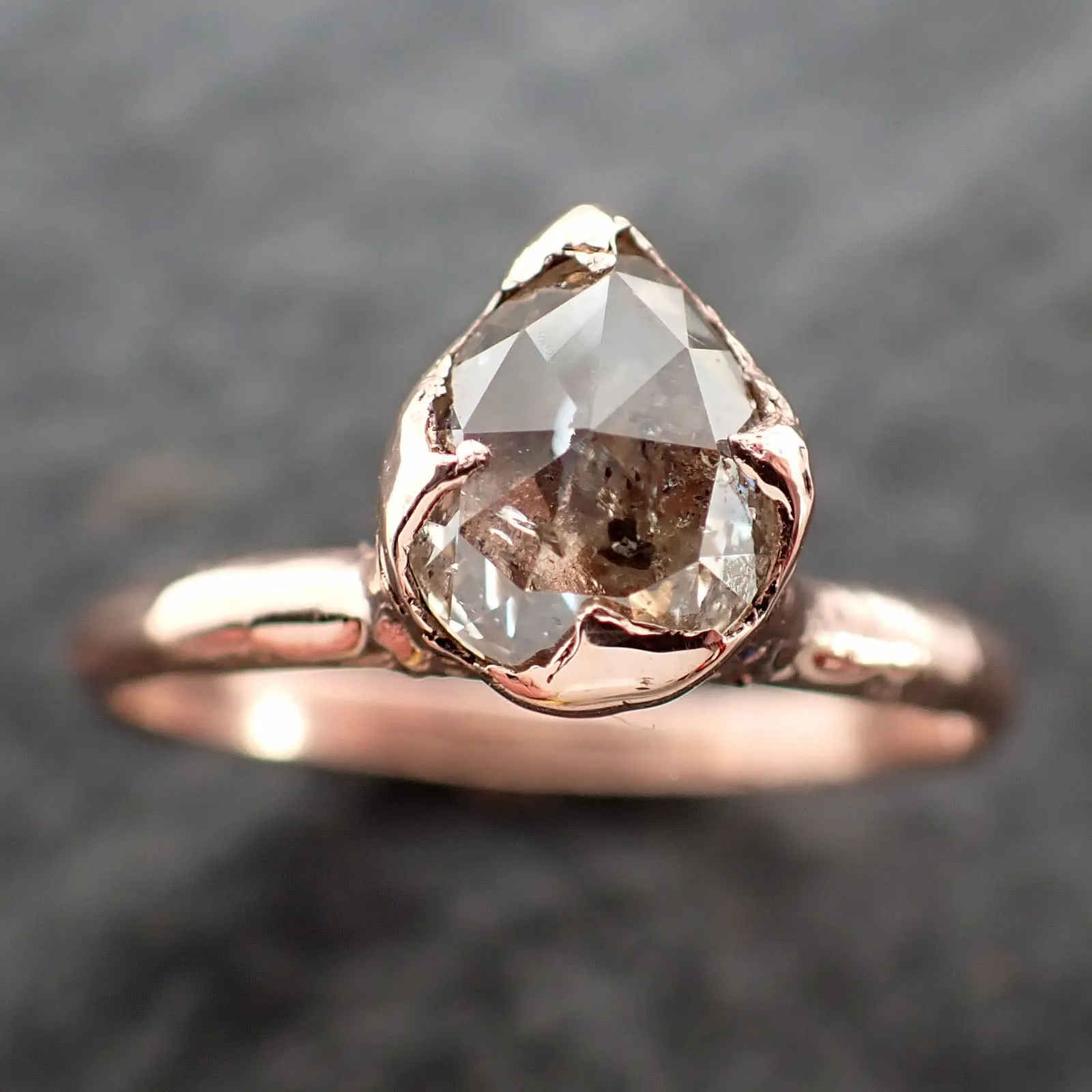 Faceted Fancy cut Salt and Pepper Diamond Solitaire Engagement 14k Rose Gold Wedding Ring byAngeline 2580