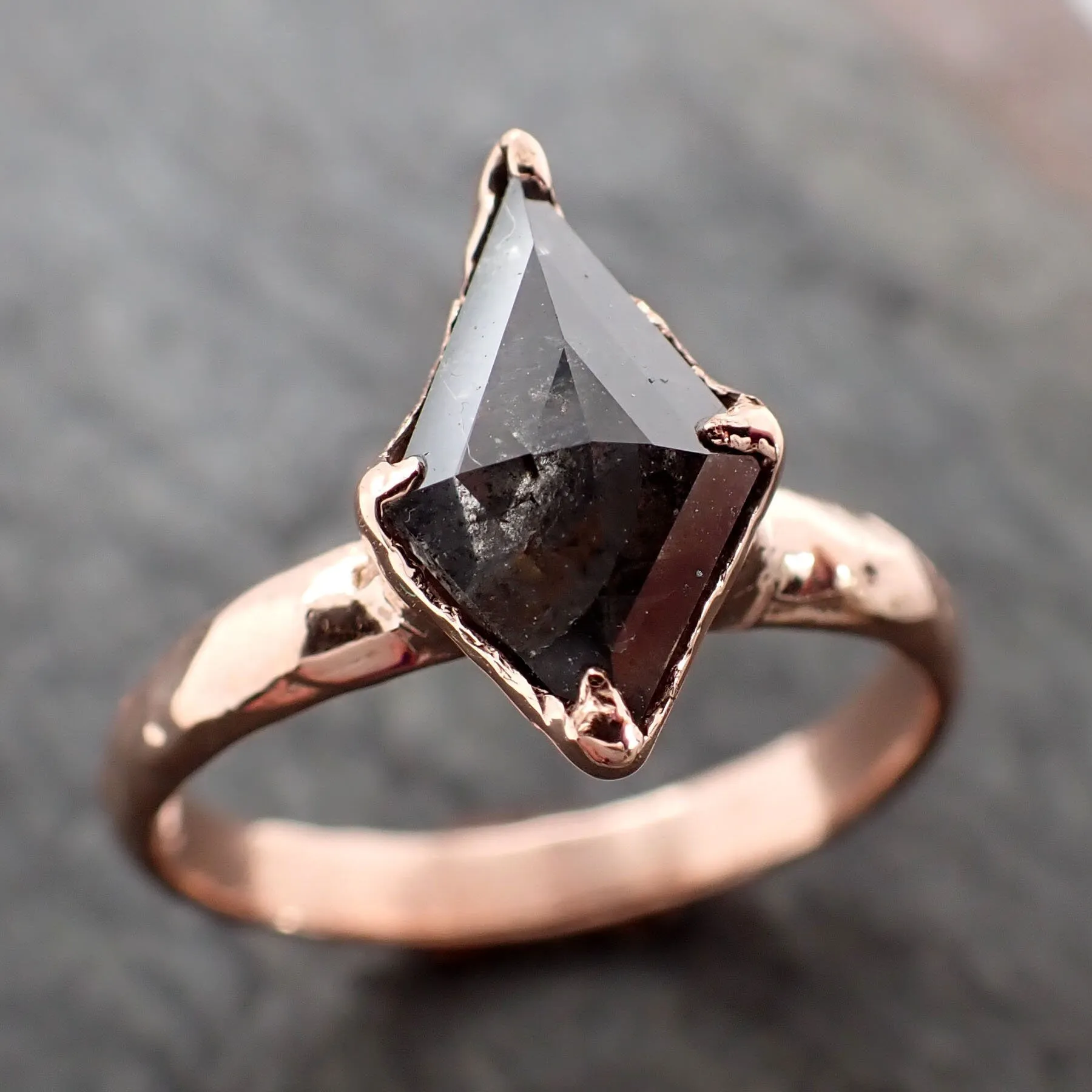 Faceted Fancy cut Salt and pepper Diamond Solitaire Engagement 14k Rose Gold Wedding Ring byAngeline 2914