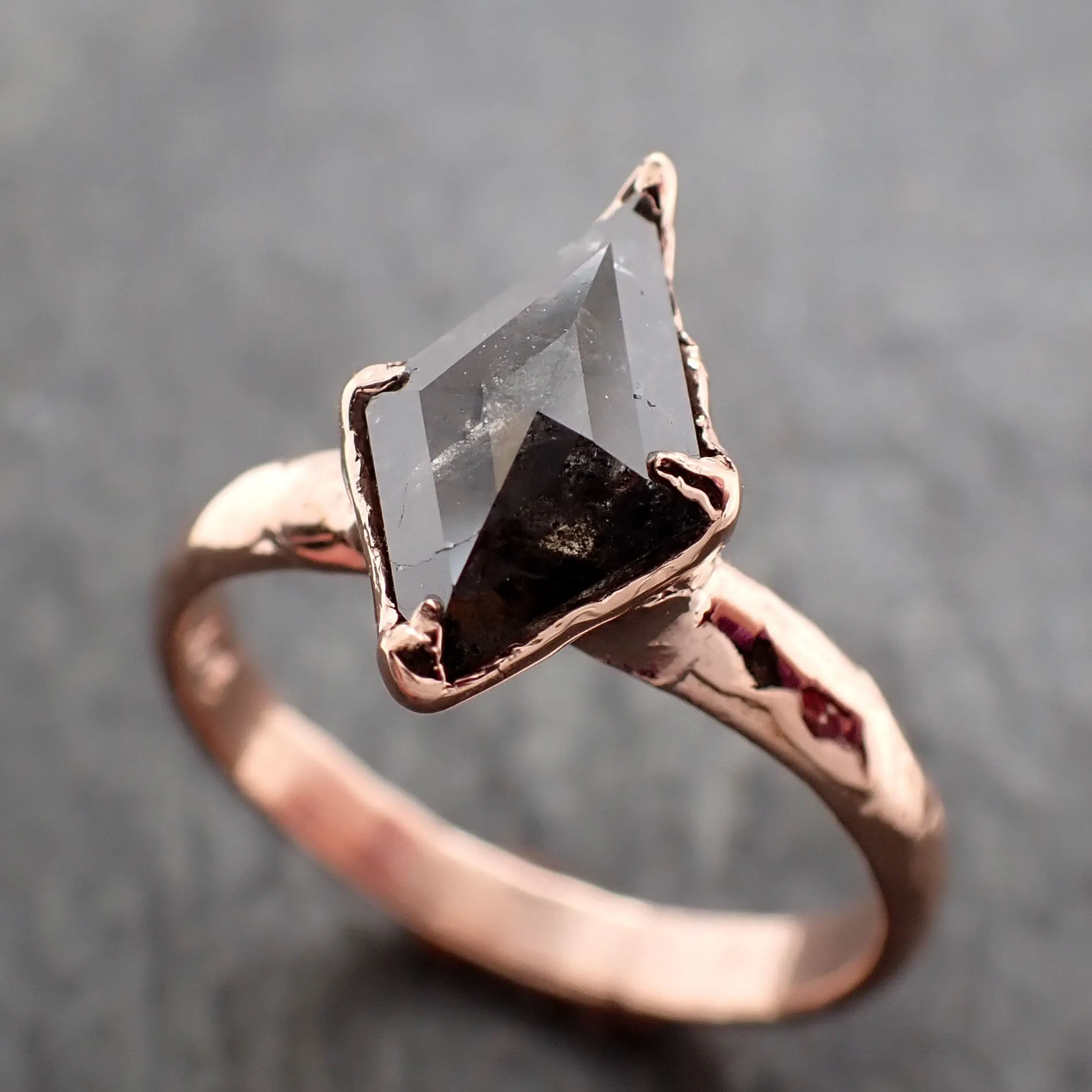 Faceted Fancy cut Salt and pepper Diamond Solitaire Engagement 14k Rose Gold Wedding Ring byAngeline 2914