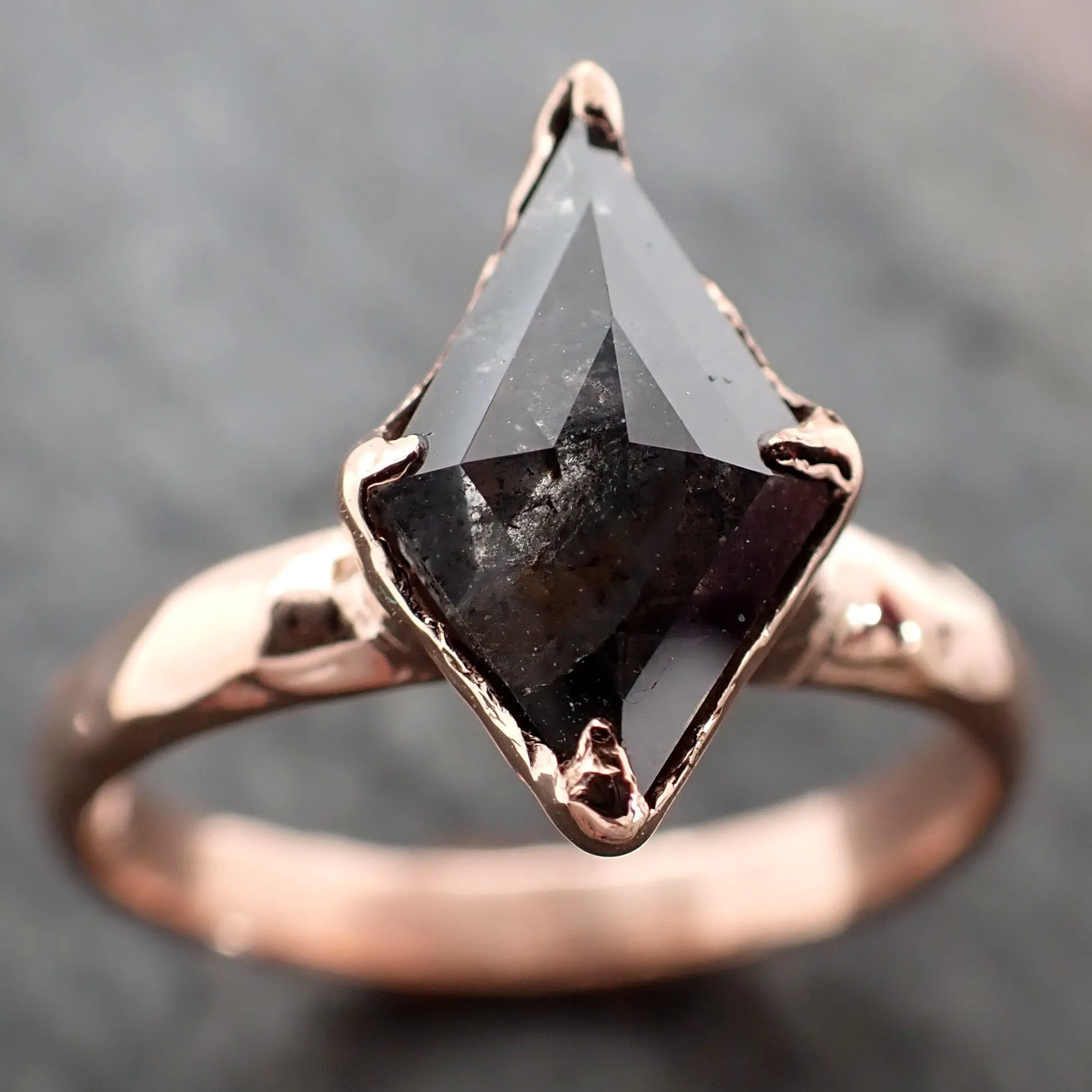 Faceted Fancy cut Salt and pepper Diamond Solitaire Engagement 14k Rose Gold Wedding Ring byAngeline 2914