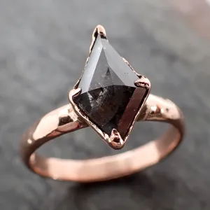 Faceted Fancy cut Salt and pepper Diamond Solitaire Engagement 14k Rose Gold Wedding Ring byAngeline 2914