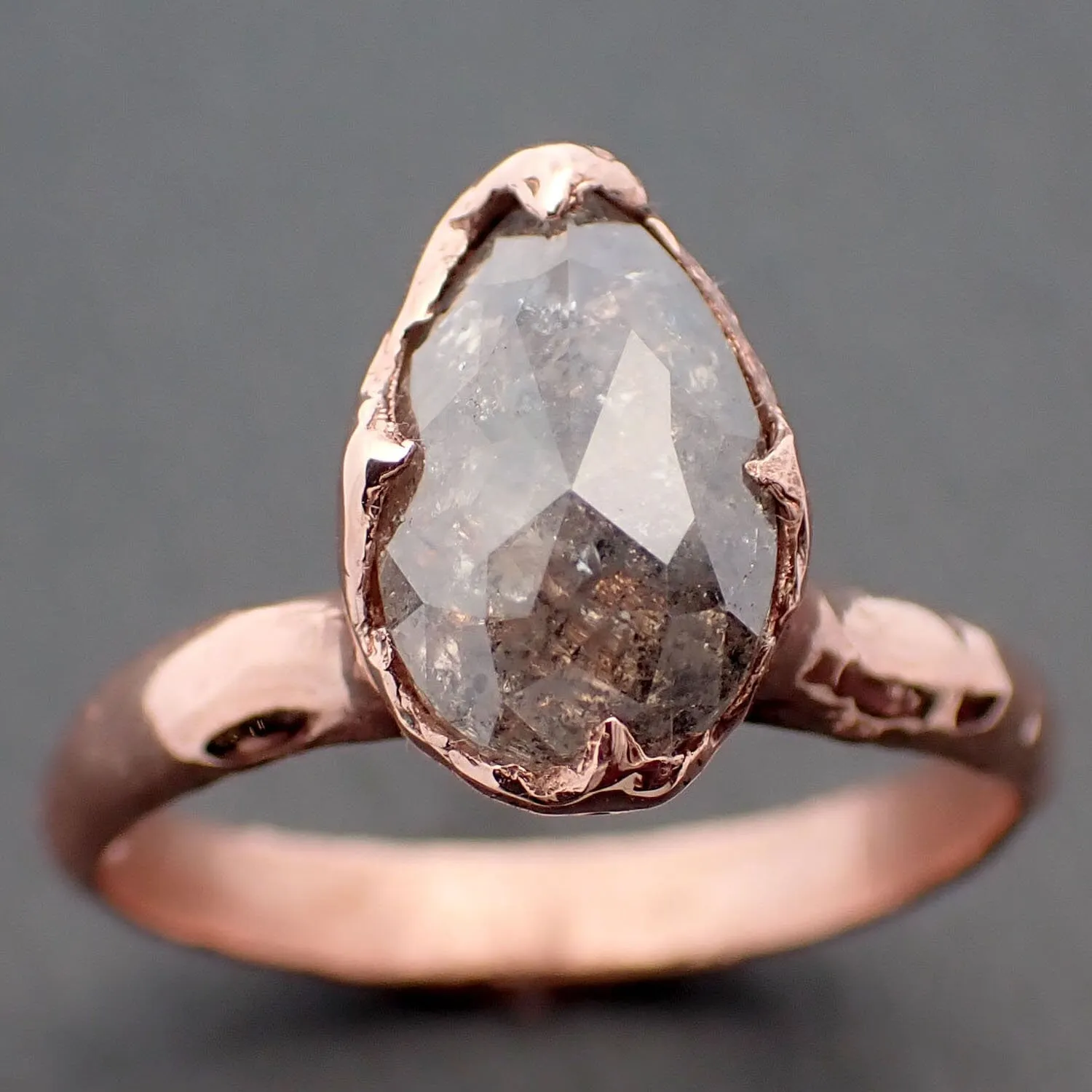 Faceted Fancy cut salt and pepper Diamond Solitaire Engagement 14k Rose Gold Wedding Ring byAngeline 3335