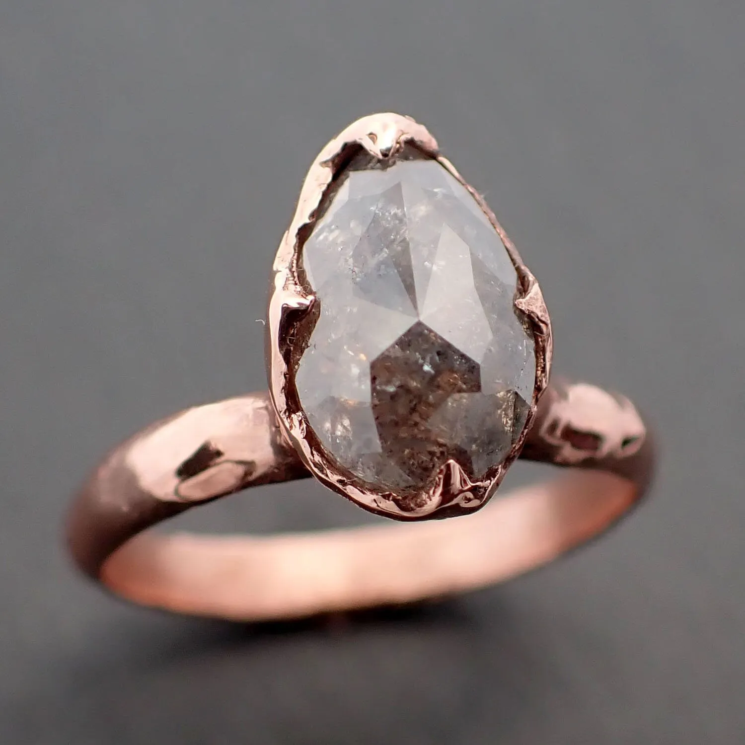 Faceted Fancy cut salt and pepper Diamond Solitaire Engagement 14k Rose Gold Wedding Ring byAngeline 3335