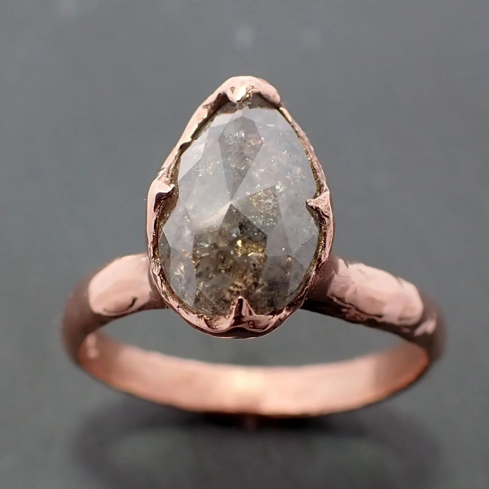 Faceted Fancy cut salt and pepper Diamond Solitaire Engagement 14k Rose Gold Wedding Ring byAngeline 3335