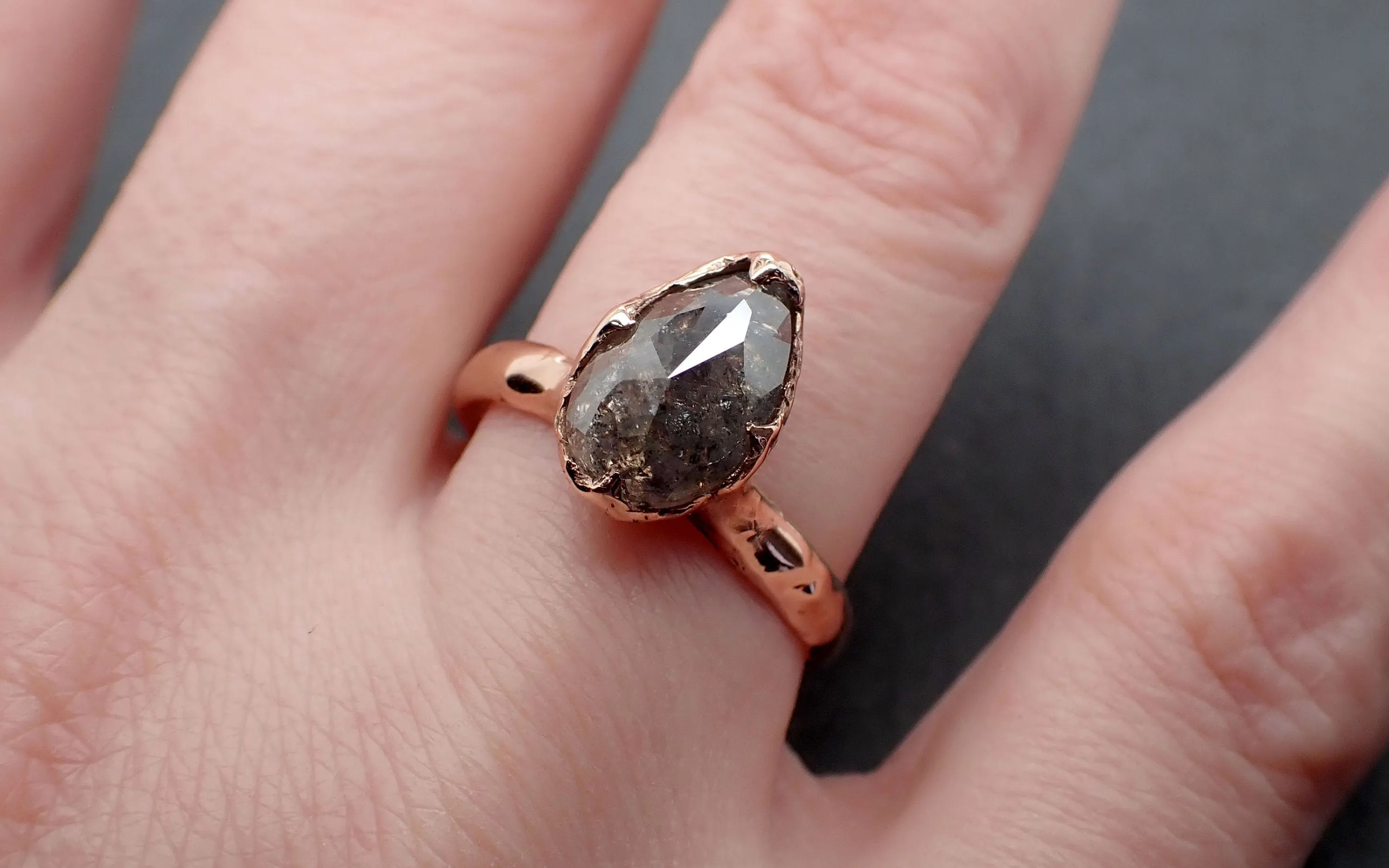Faceted Fancy cut salt and pepper Diamond Solitaire Engagement 14k Rose Gold Wedding Ring byAngeline 3335