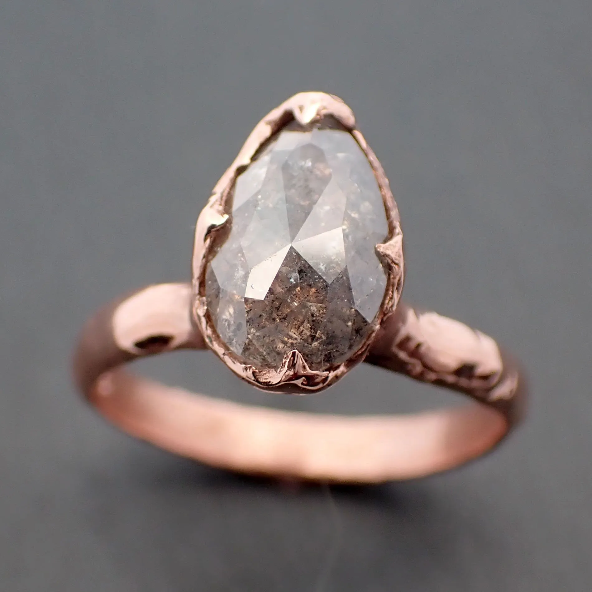 Faceted Fancy cut salt and pepper Diamond Solitaire Engagement 14k Rose Gold Wedding Ring byAngeline 3335