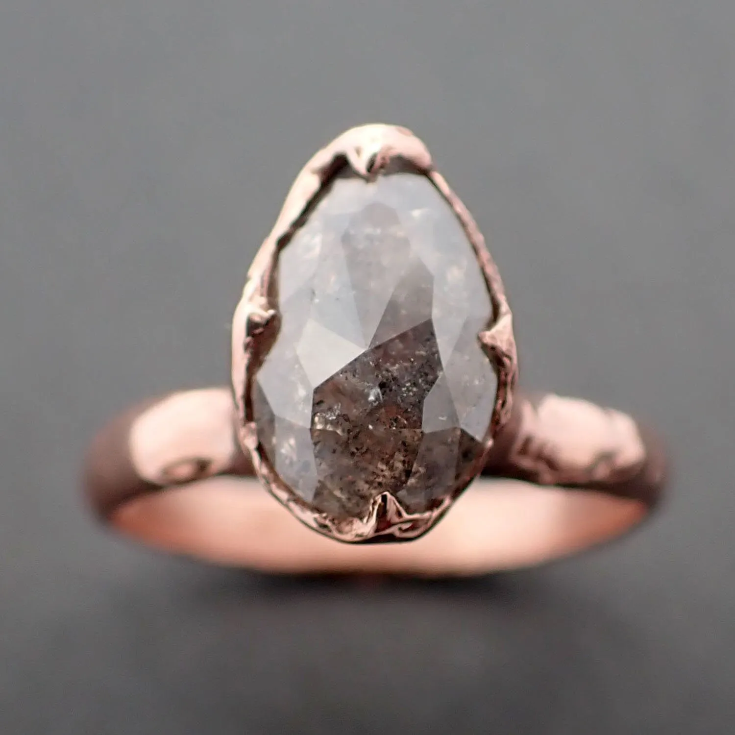 Faceted Fancy cut salt and pepper Diamond Solitaire Engagement 14k Rose Gold Wedding Ring byAngeline 3335