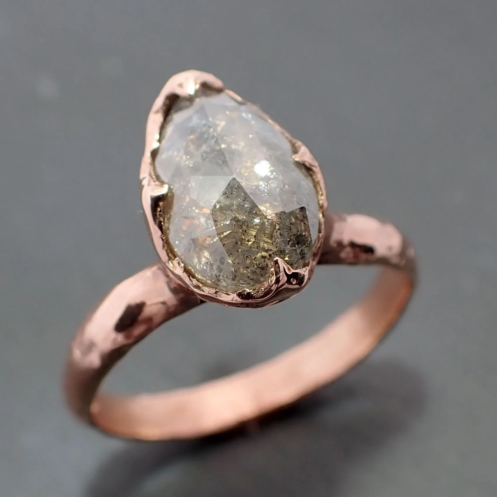 Faceted Fancy cut salt and pepper Diamond Solitaire Engagement 14k Rose Gold Wedding Ring byAngeline 3335