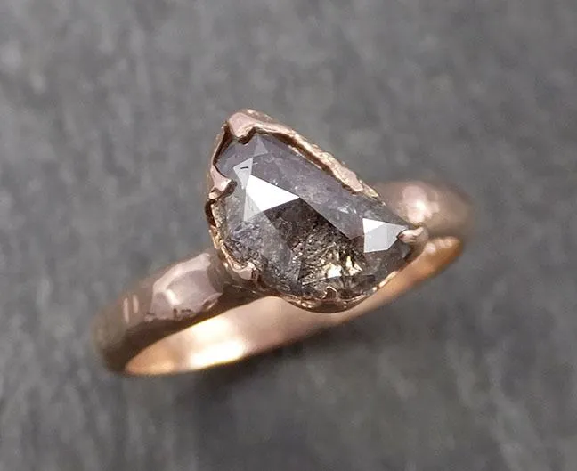 Faceted Fancy cut Salt and pepper Half Moon Diamond Engagement 14k Rose Gold Solitaire Wedding Ring byAngeline 1626