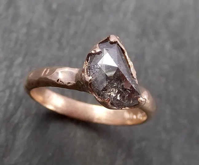 Faceted Fancy cut Salt and pepper Half Moon Diamond Engagement 14k Rose Gold Solitaire Wedding Ring byAngeline 1626