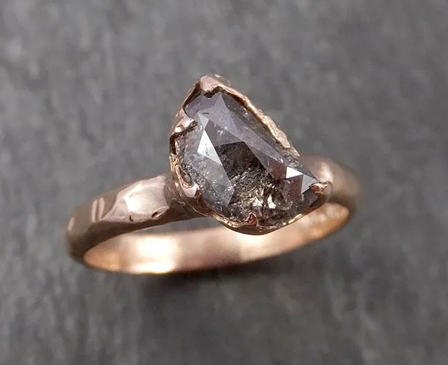 Faceted Fancy cut Salt and pepper Half Moon Diamond Engagement 14k Rose Gold Solitaire Wedding Ring byAngeline 1626