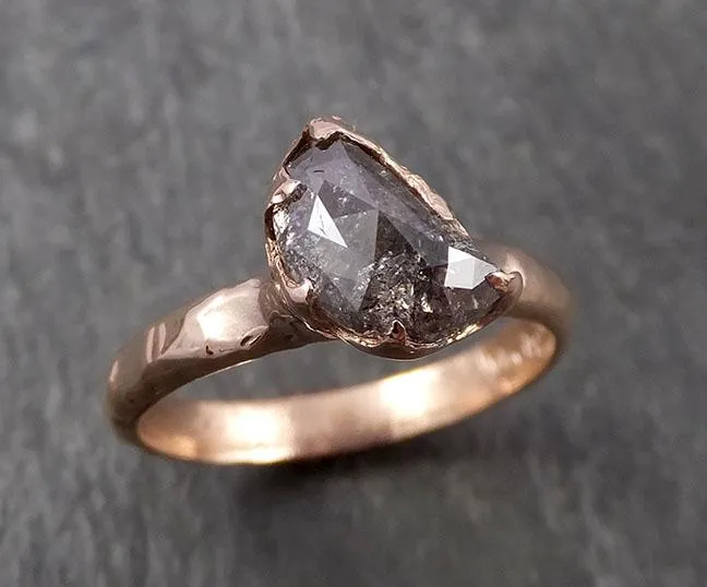 Faceted Fancy cut Salt and pepper Half Moon Diamond Engagement 14k Rose Gold Solitaire Wedding Ring byAngeline 1626