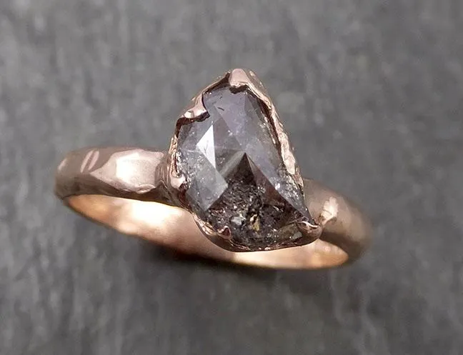 Faceted Fancy cut Salt and pepper Half Moon Diamond Engagement 14k Rose Gold Solitaire Wedding Ring byAngeline 1626