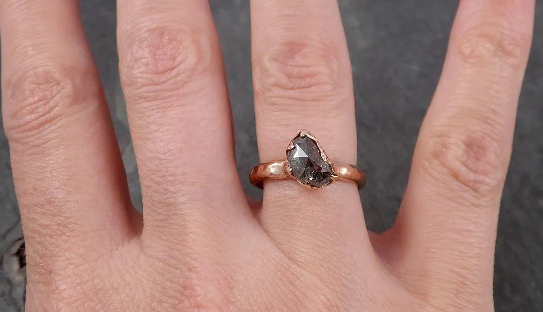 Faceted Fancy cut Salt and pepper Half Moon Diamond Engagement 14k Rose Gold Solitaire Wedding Ring byAngeline 1626