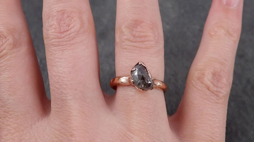 Faceted Fancy cut Salt and pepper Half Moon Diamond Engagement 14k Rose Gold Solitaire Wedding Ring byAngeline 1626