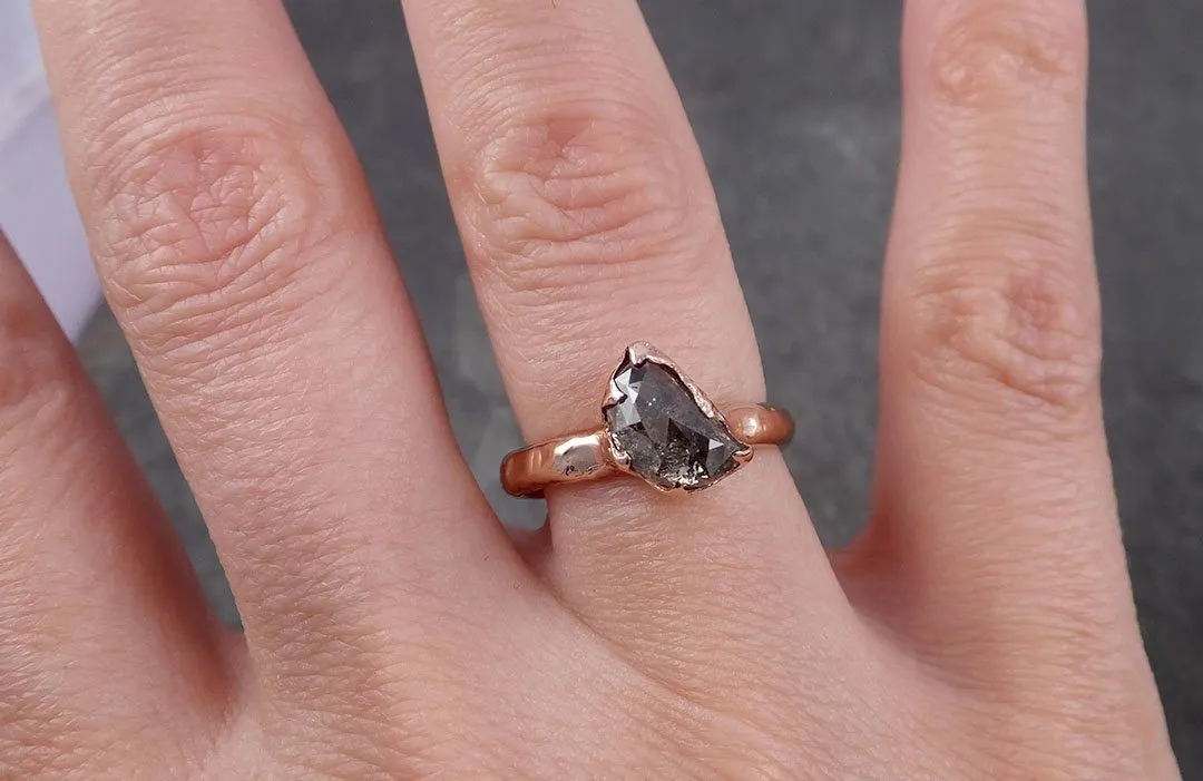 Faceted Fancy cut Salt and pepper Half Moon Diamond Engagement 14k Rose Gold Solitaire Wedding Ring byAngeline 1626