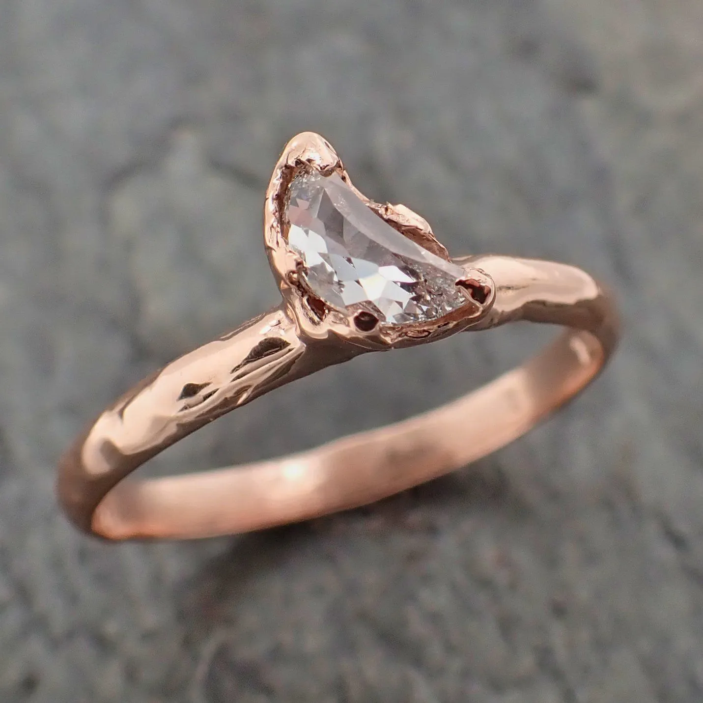 Faceted Fancy cut white crescent Moon Diamond Engagement 14k Rose Gold Solitaire Wedding Ring byAngeline 2202