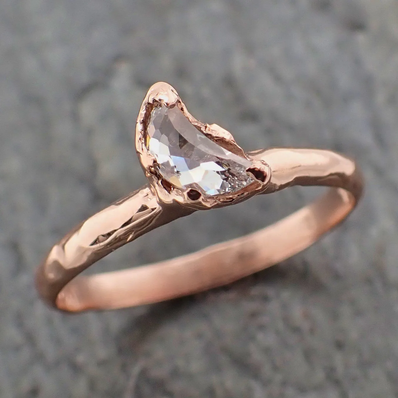 Faceted Fancy cut white crescent Moon Diamond Engagement 14k Rose Gold Solitaire Wedding Ring byAngeline 2202