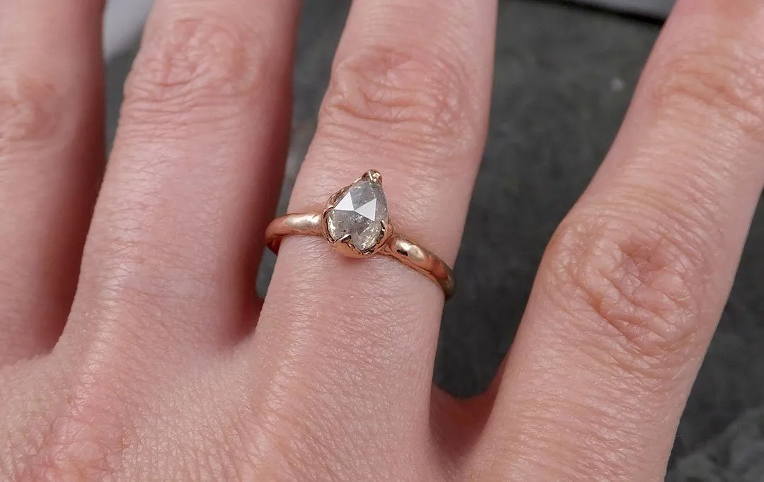 Faceted Fancy cut white Diamond Solitaire Engagement 14k Rose Gold Wedding Ring byAngeline 1337
