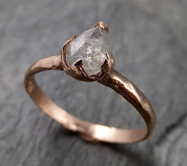 Faceted Fancy cut white Diamond Solitaire Engagement 14k Rose Gold Wedding Ring byAngeline 1337
