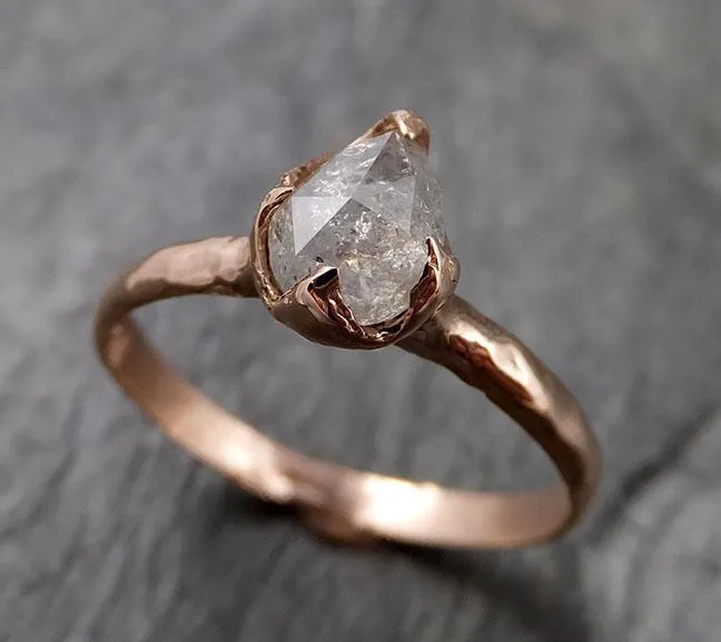 Faceted Fancy cut white Diamond Solitaire Engagement 14k Rose Gold Wedding Ring byAngeline 1337