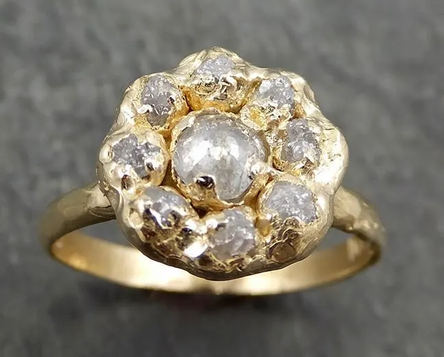 Fancy cut and Raw Rough Diamond Halo Engagement 14k Gold Wedding Ring diamond Stacking Ring Rough Diamond Ring by Angeline 0630