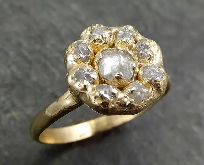 Fancy cut and Raw Rough Diamond Halo Engagement 14k Gold Wedding Ring diamond Stacking Ring Rough Diamond Ring by Angeline 0630