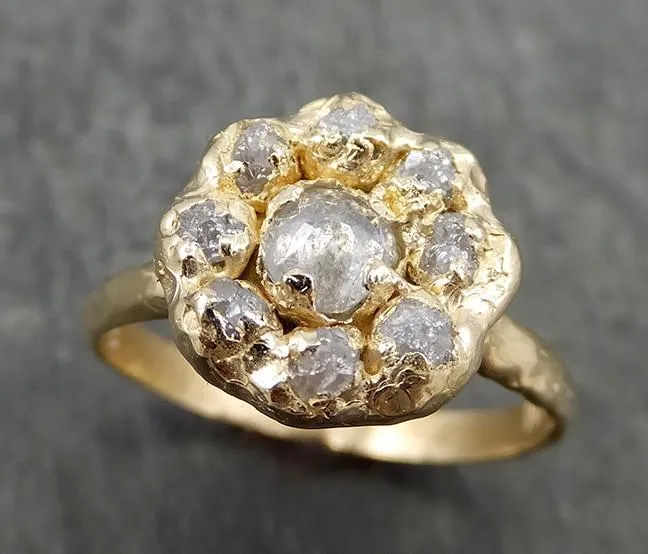 Fancy cut and Raw Rough Diamond Halo Engagement 14k Gold Wedding Ring diamond Stacking Ring Rough Diamond Ring by Angeline 0630