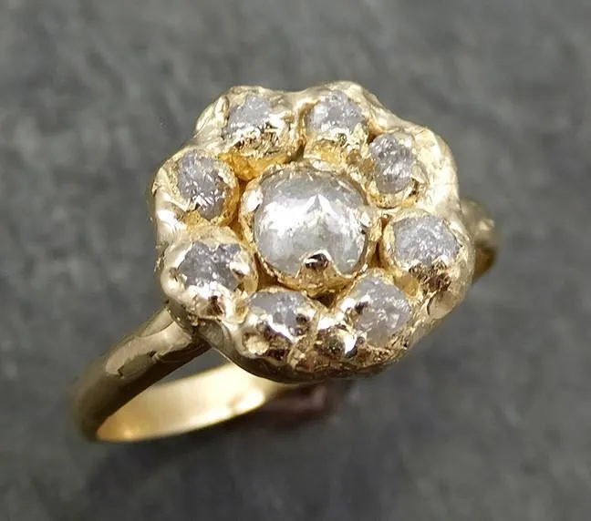 Fancy cut and Raw Rough Diamond Halo Engagement 14k Gold Wedding Ring diamond Stacking Ring Rough Diamond Ring by Angeline 0630