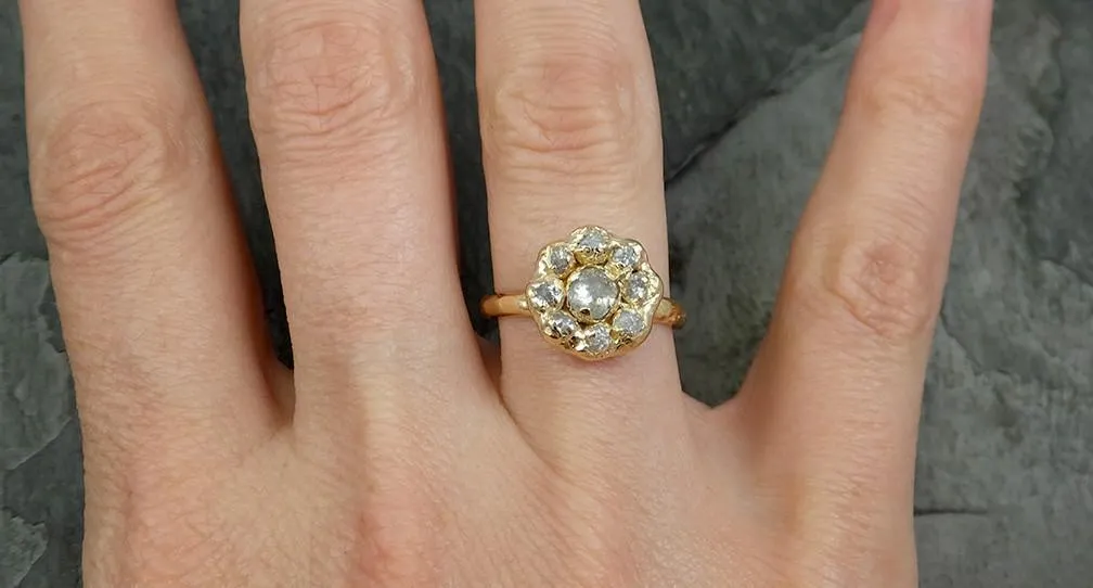 Fancy cut and Raw Rough Diamond Halo Engagement 14k Gold Wedding Ring diamond Stacking Ring Rough Diamond Ring by Angeline 0630