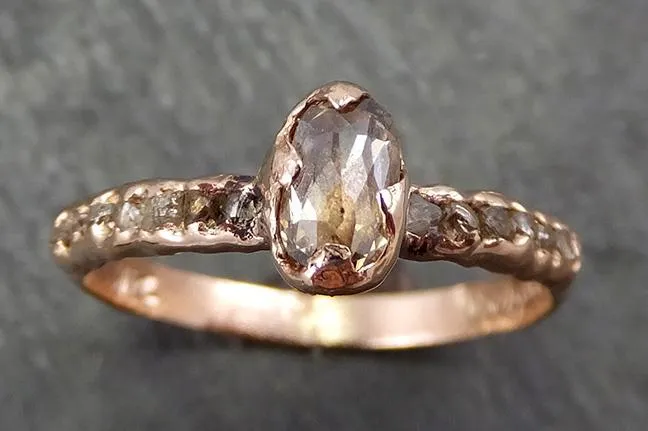 Fancy cut Champagne Diamond Engagement 14k Rose Gold Multi stone Wedding Ring Rough Diamond Ring byAngeline 0644