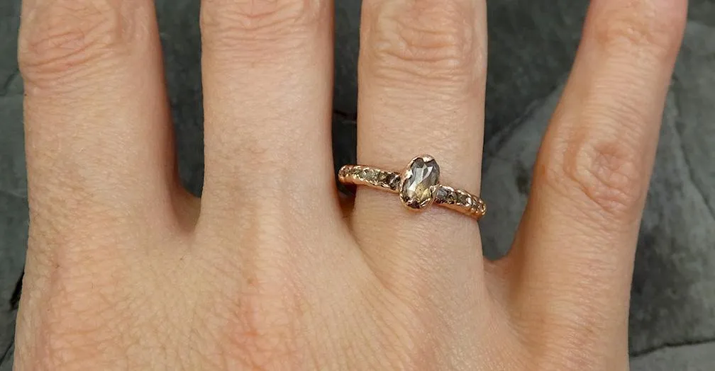 Fancy cut Champagne Diamond Engagement 14k Rose Gold Multi stone Wedding Ring Rough Diamond Ring byAngeline 0644