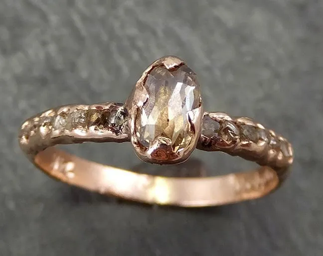 Fancy cut Champagne Diamond Engagement 14k Rose Gold Multi stone Wedding Ring Rough Diamond Ring byAngeline 0644