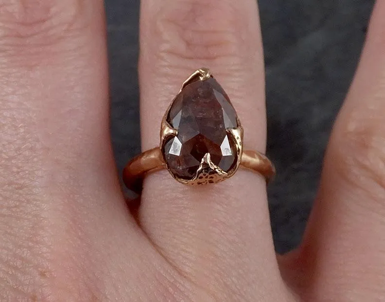 Fancy cut Coral Solitaire Diamond Engagement 14k Rose Gold Wedding Ring byAngeline 1852