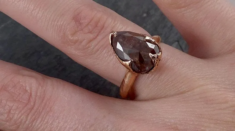 Fancy cut Coral Solitaire Diamond Engagement 14k Rose Gold Wedding Ring byAngeline 1852