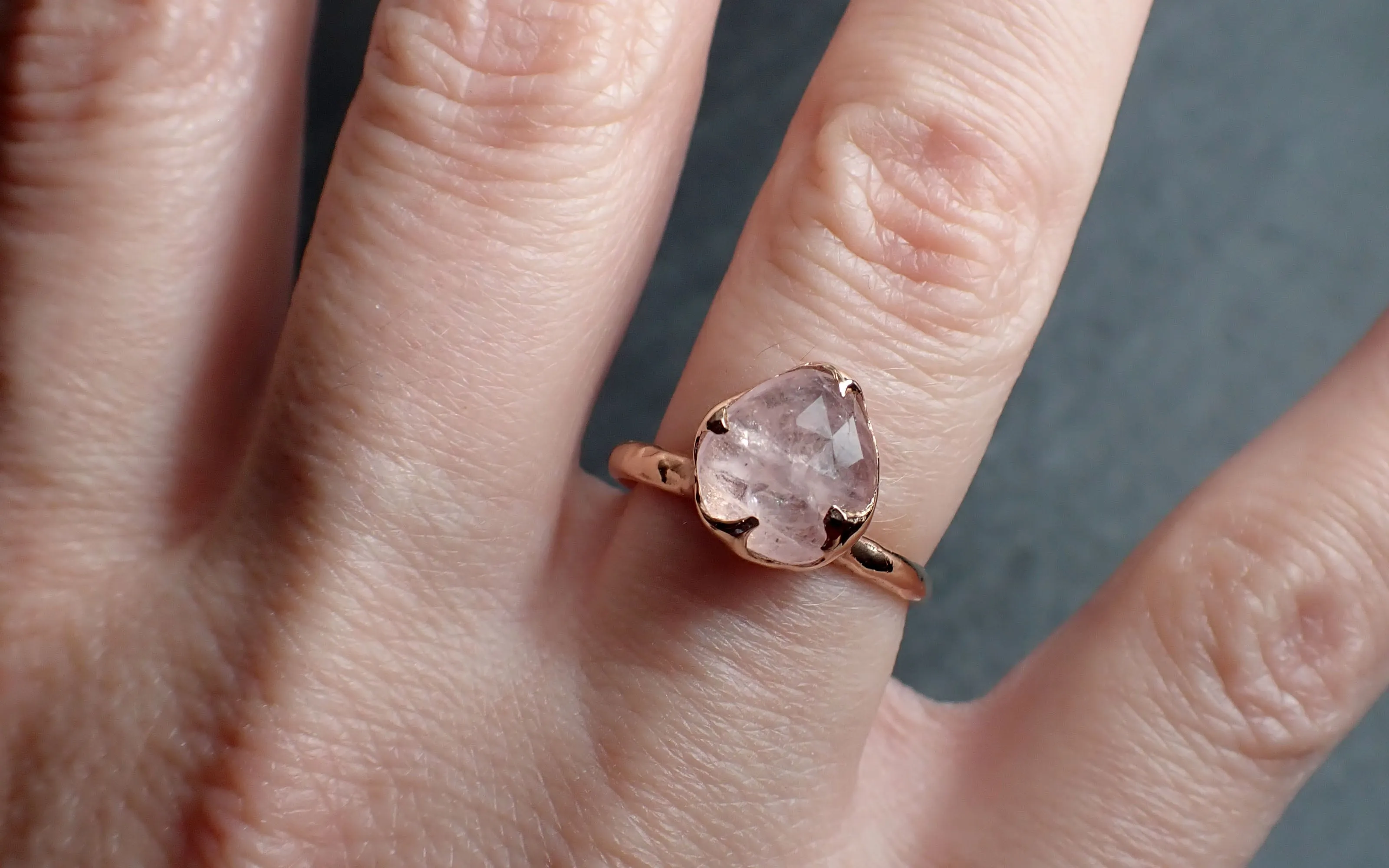 Fancy cut Morganite 14k Rose gold solitaire Pink Gemstone Cocktail Ring Statement Ring  gemstone Jewelry by Angeline 2739