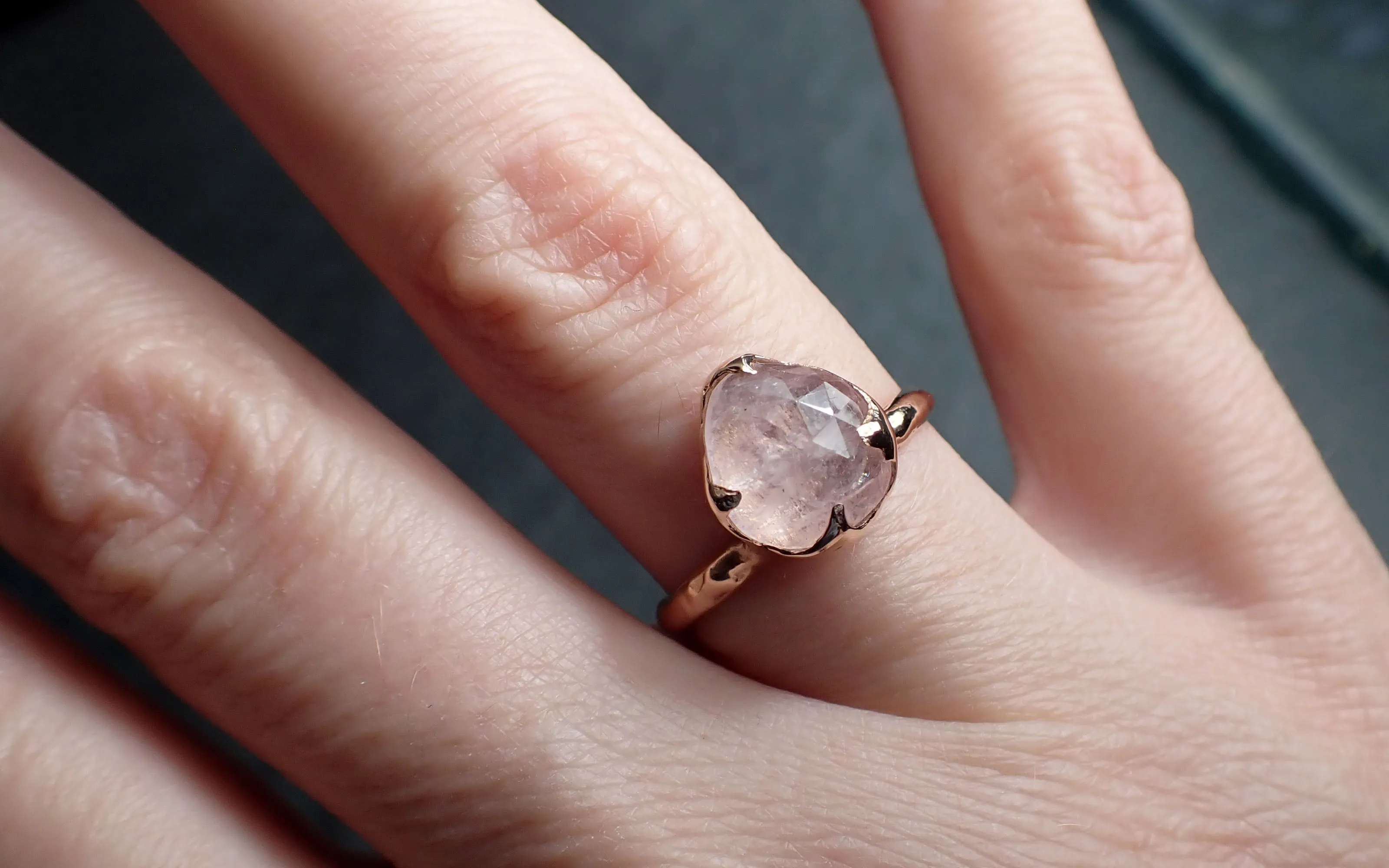 Fancy cut Morganite 14k Rose gold solitaire Pink Gemstone Cocktail Ring Statement Ring  gemstone Jewelry by Angeline 2739
