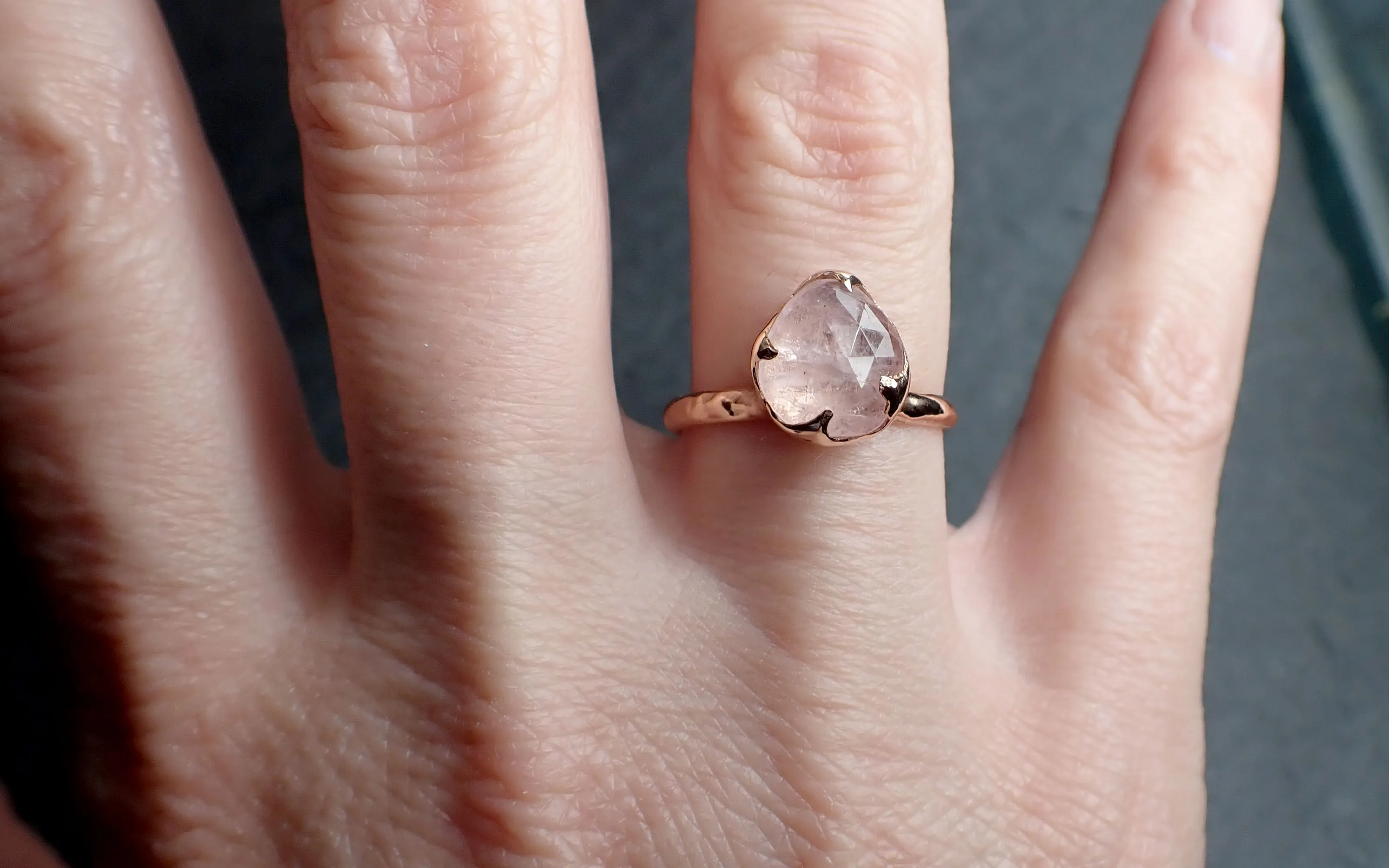 Fancy cut Morganite 14k Rose gold solitaire Pink Gemstone Cocktail Ring Statement Ring  gemstone Jewelry by Angeline 2739