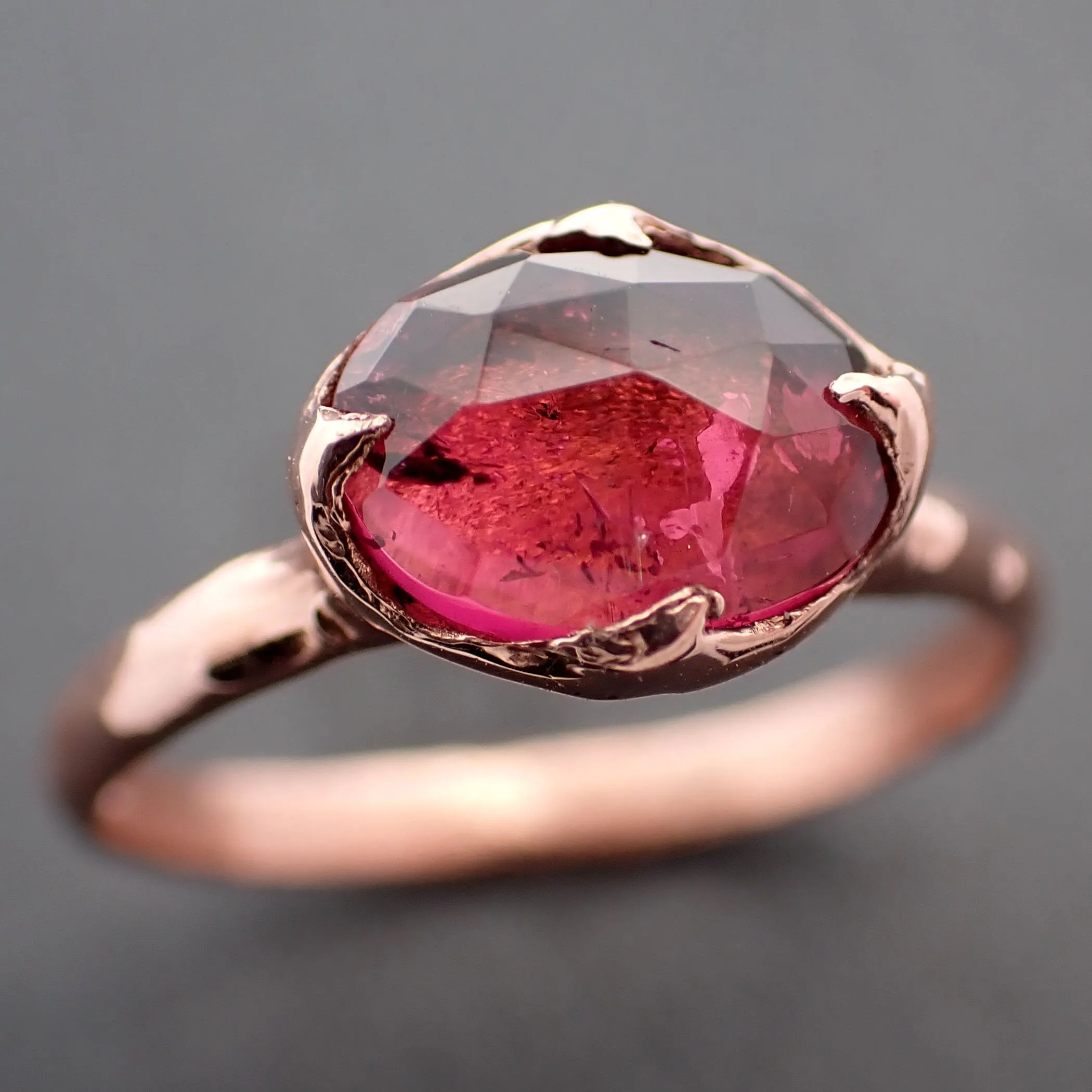 Fancy cut pink Tourmaline Rose Gold Ring Gemstone Solitaire recycled 14k statement cocktail statement 3339