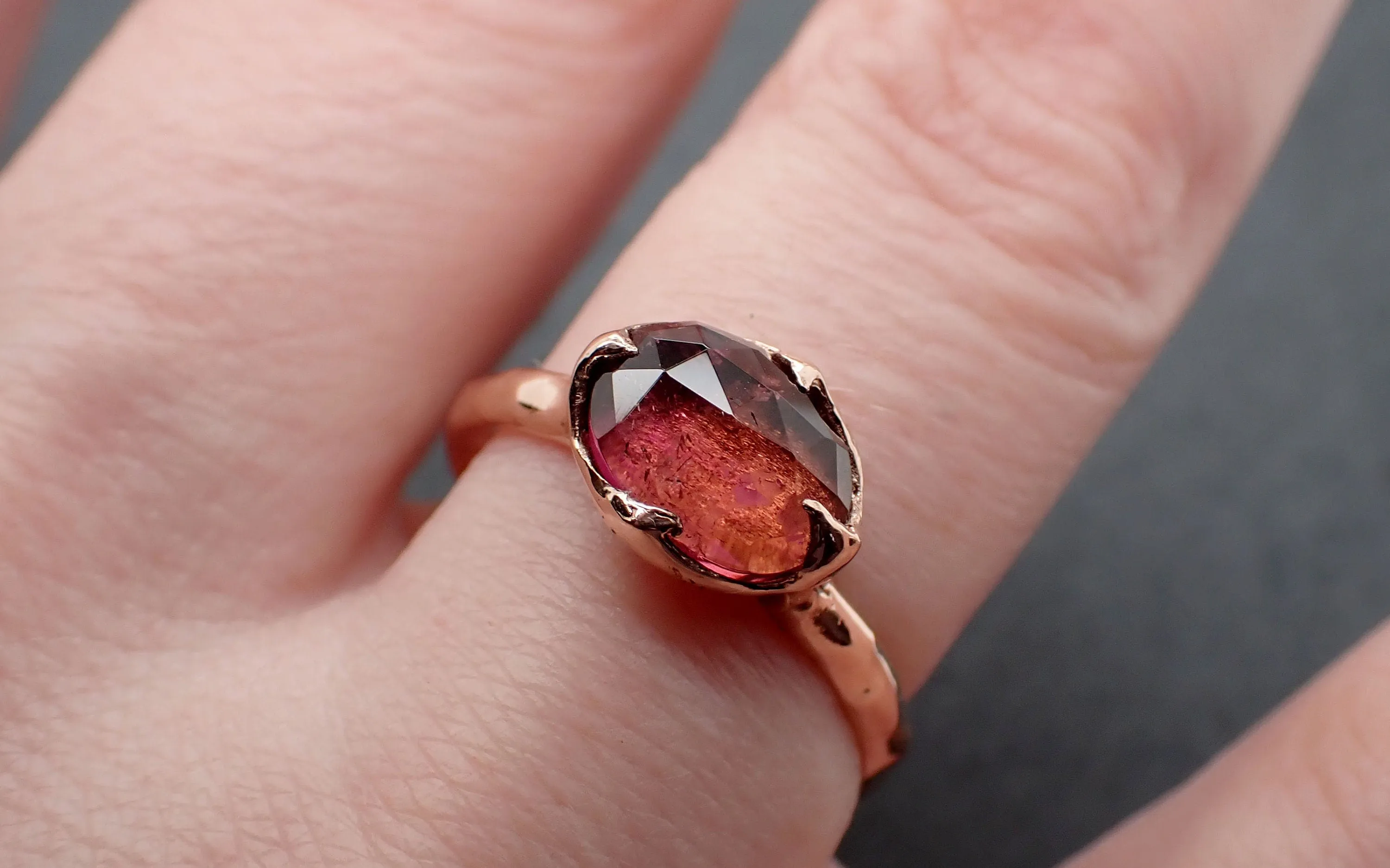 Fancy cut pink Tourmaline Rose Gold Ring Gemstone Solitaire recycled 14k statement cocktail statement 3339