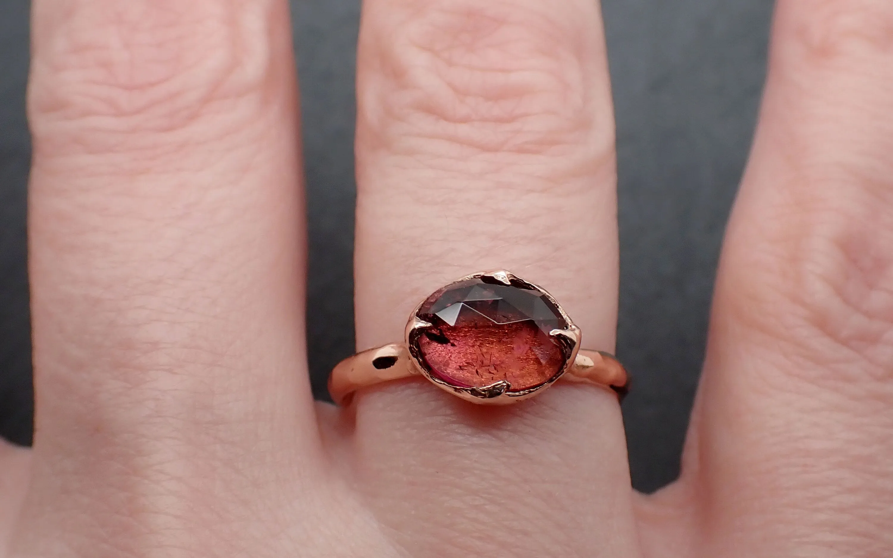 Fancy cut pink Tourmaline Rose Gold Ring Gemstone Solitaire recycled 14k statement cocktail statement 3339