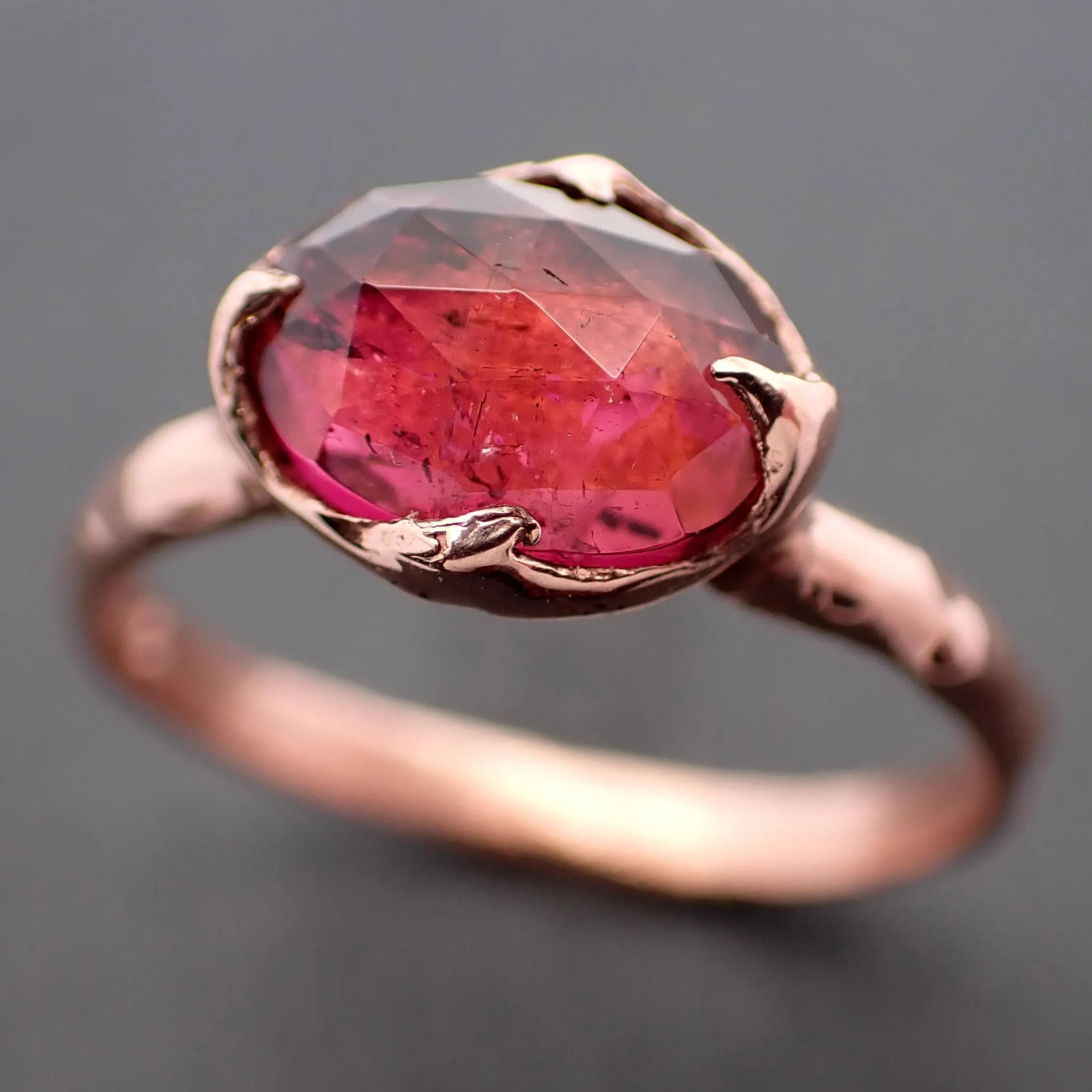 Fancy cut pink Tourmaline Rose Gold Ring Gemstone Solitaire recycled 14k statement cocktail statement 3339