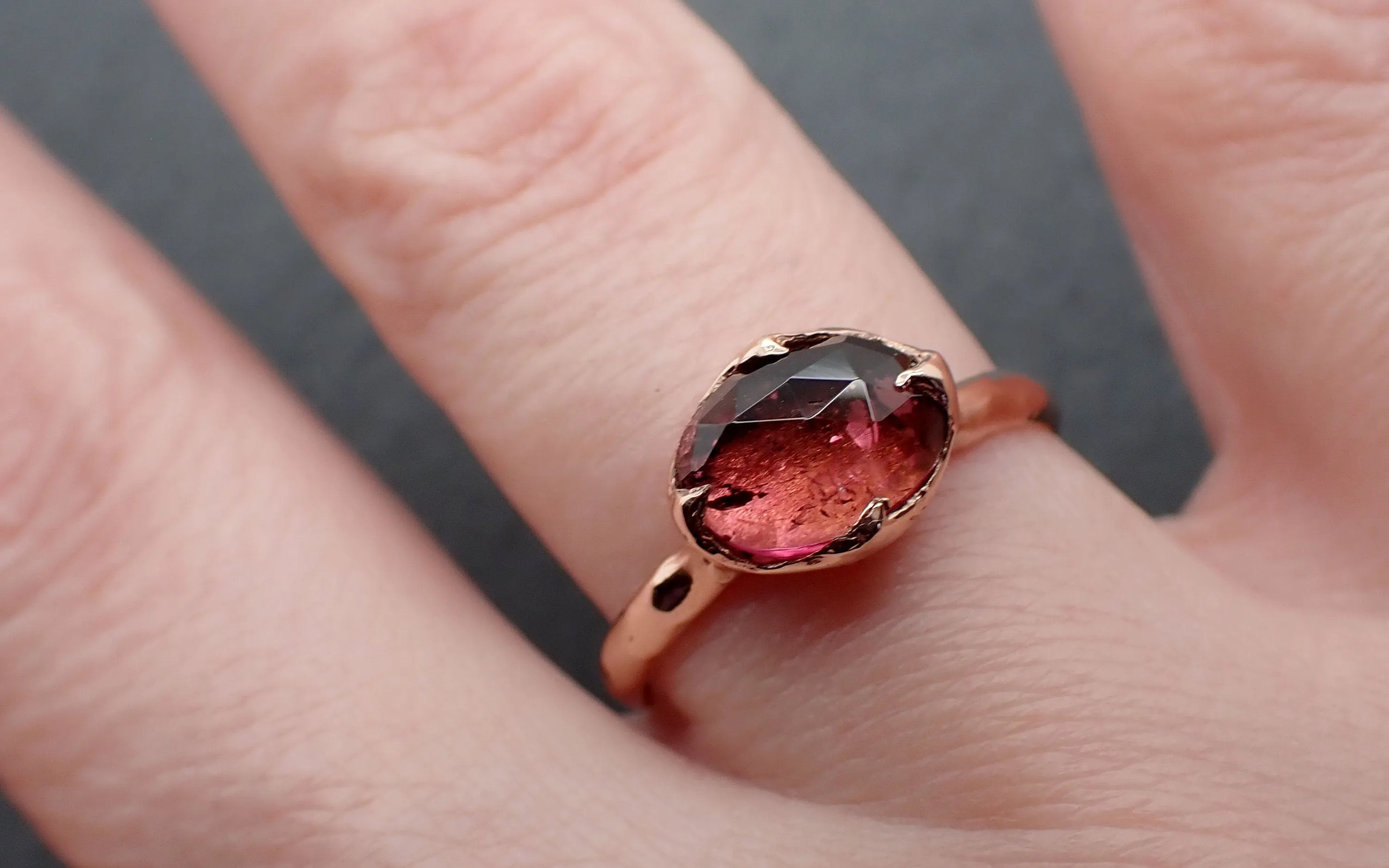 Fancy cut pink Tourmaline Rose Gold Ring Gemstone Solitaire recycled 14k statement cocktail statement 3339