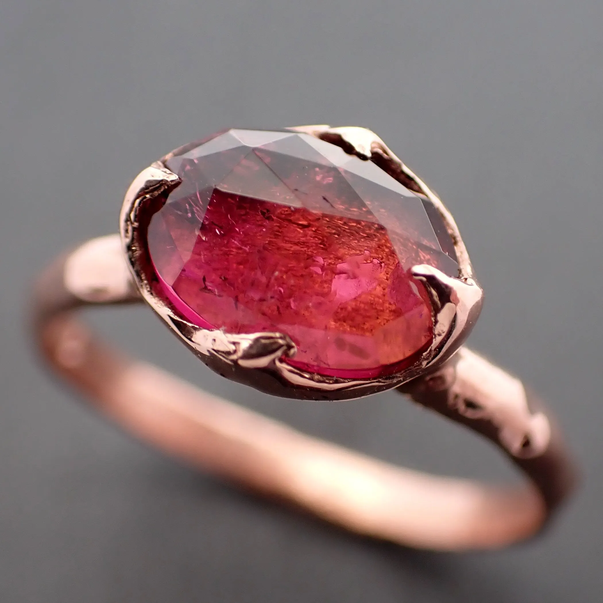 Fancy cut pink Tourmaline Rose Gold Ring Gemstone Solitaire recycled 14k statement cocktail statement 3339