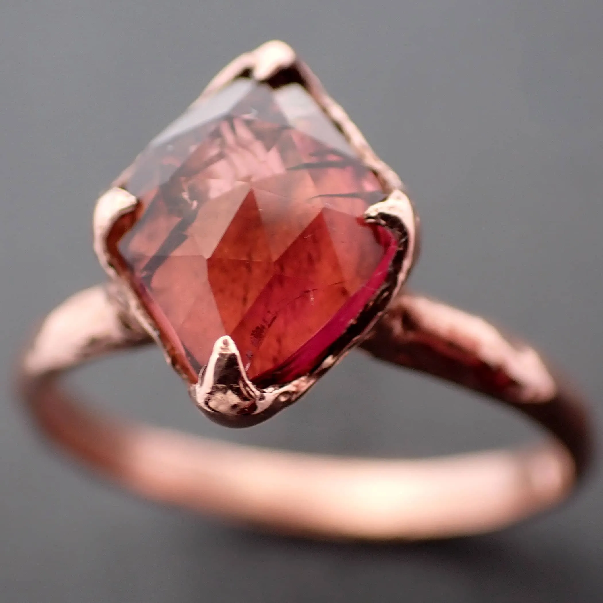 Fancy cut pink Tourmaline Rose Gold Ring Gemstone Solitaire recycled 14k statement cocktail statement 3340