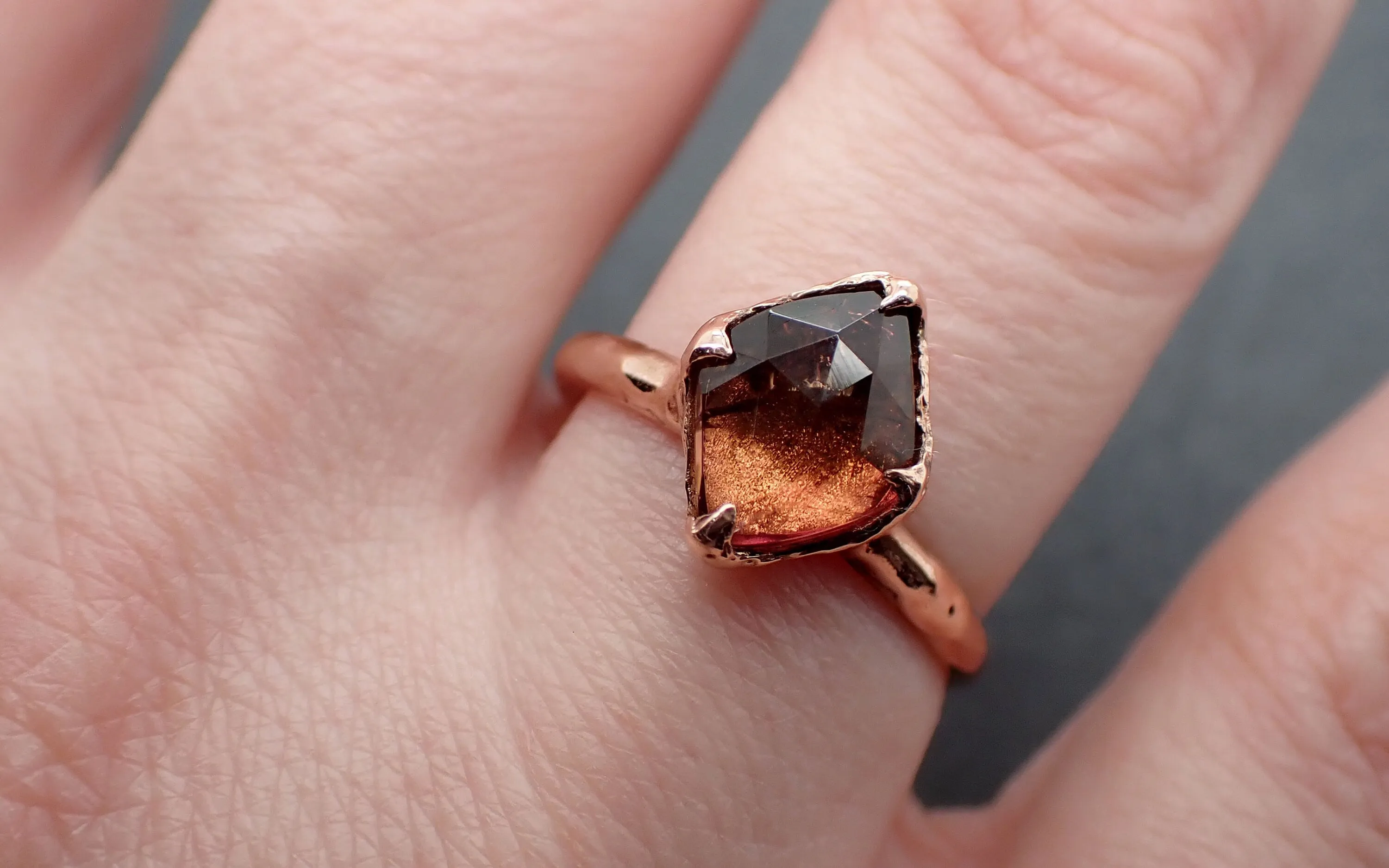 Fancy cut pink Tourmaline Rose Gold Ring Gemstone Solitaire recycled 14k statement cocktail statement 3340