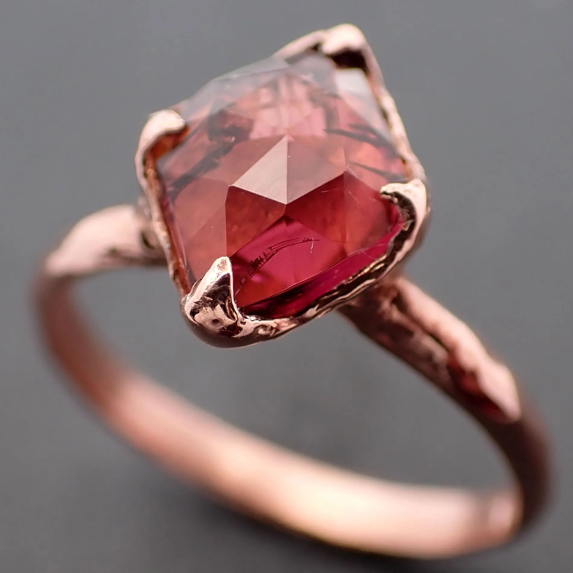 Fancy cut pink Tourmaline Rose Gold Ring Gemstone Solitaire recycled 14k statement cocktail statement 3340