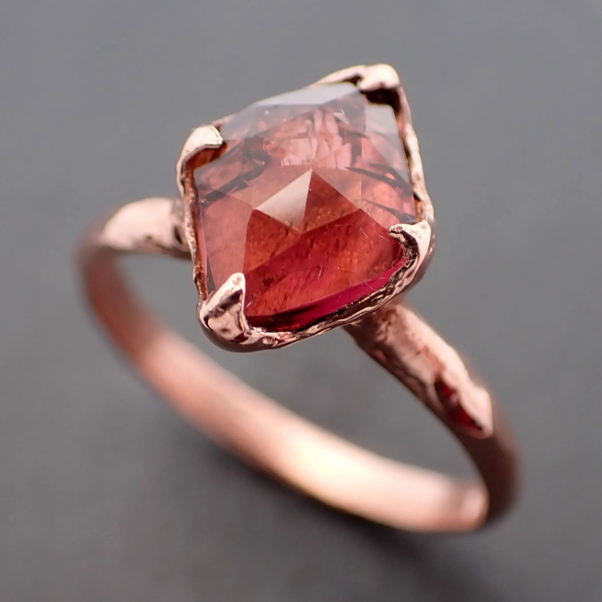 Fancy cut pink Tourmaline Rose Gold Ring Gemstone Solitaire recycled 14k statement cocktail statement 3340