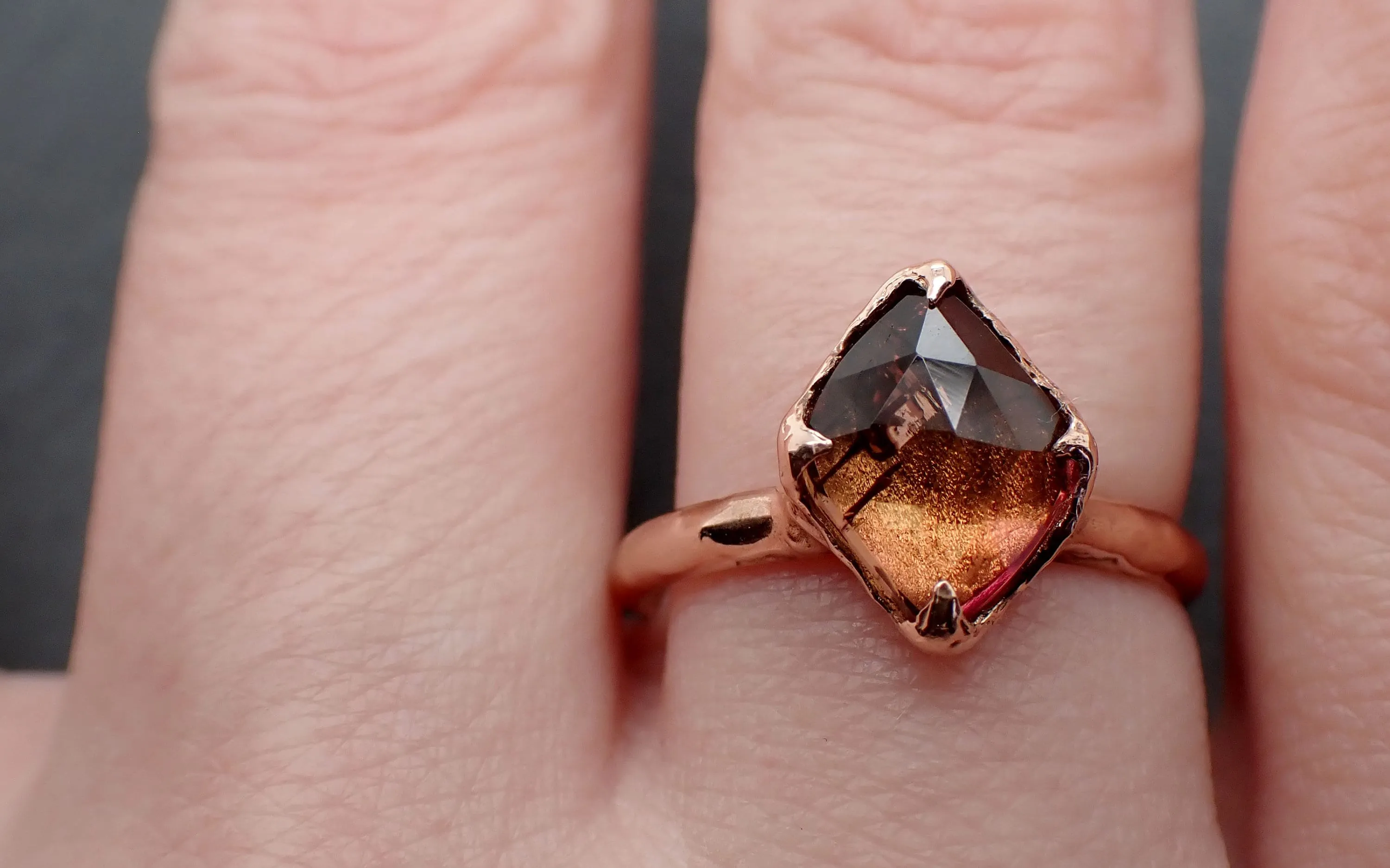 Fancy cut pink Tourmaline Rose Gold Ring Gemstone Solitaire recycled 14k statement cocktail statement 3340